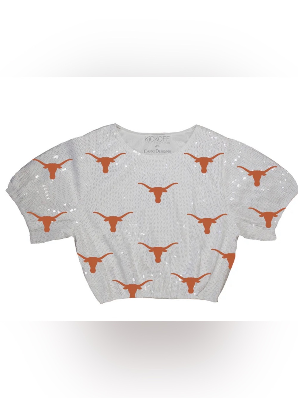 NWT Kickoff Co. full sequence, repeater Longhorn crop top. Size Small.